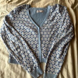 Hollister Blue and Cream Cardigan Sweater